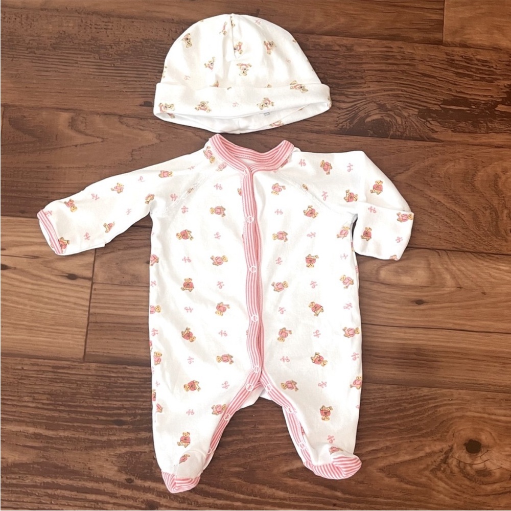 Ralph Lauren Polo teddy bear sleeper with hat size NB